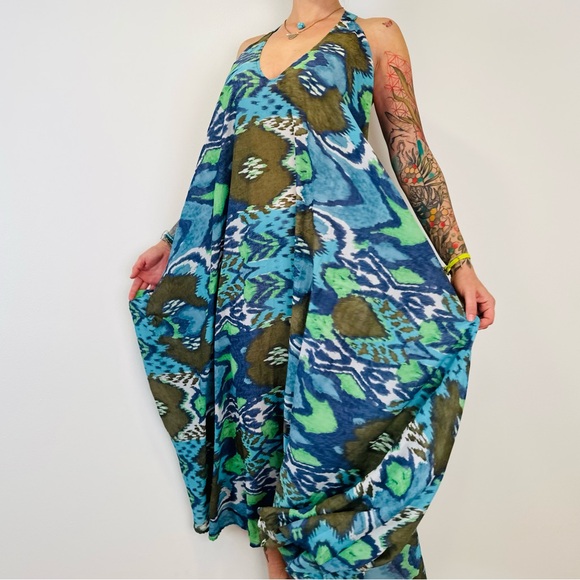 Zelle for she one size fits all maxi dress sleeveless blue patterned - Picture 2 of 8